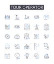 Tour operator line icons collection. Travel agency, Vacation planner, Tour guide, Expedition leader, Adventure organizer