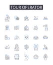 Tour operator line icons collection. Travel agency, Vacation planner, Tour guide, Expedition leader, Adventure organizer