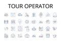 Tour operator line icons collection. Travel agency, Vacation planner, Tour guide, Expedition leader, Adventure organizer