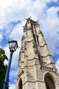Tour Saint Jacques, flamboyant gothic tower with streetlight. Paris, France. Royalty Free Stock Photo