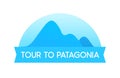 Tour to Patagonia - vector Emblem illustration in blue color of travel in South America in Chile and Peru.