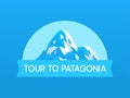 Tour to Patagonia, vector Logo illustration with Mountain of travel in South America in Chile and Peru Royalty Free Stock Photo