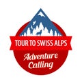 Tour to Swiss Alps, Vector Badge with Ribbon and captions