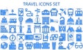 Tour and travel blue color icons set Royalty Free Stock Photo