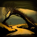 Touralism road, creative digital illustration painting, abstract background