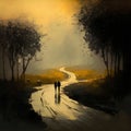 Touralism road, digital illustration painting, abstract background