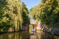 Tourboat and bridge over canal in Naarden, Netherlands Royalty Free Stock Photo