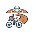 Color illustration icon for Touring, tourism and cycling