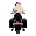 Touring motorcycle with rider and blond hair girl passenger rear view isolated on white vector illustration Royalty Free Stock Photo