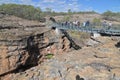 Tourist group cross over a bridge Cobbold Gorge Queensland Australia