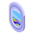 Tourism airplane window icon isometric vector. Inside travel