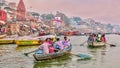 Tourism along the Ganges River in Varanasi during the Diwali Festival. Royalty Free Stock Photo