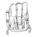 Tourism Backpack Vector. flat black and white illustration. travel backpack in retro style