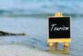 Tourism board on a beach. Royalty Free Stock Photo
