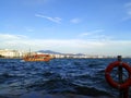 Tourism boat in Thermaikos, Thessaloniki, Greece. Stormy sea. Royalty Free Stock Photo