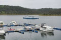 Tourism Boats on a marina pier of Alqueva Dam reservoir, in Portugal