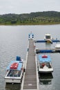 Tourism Boats on a marina pier of Alqueva Dam reservoir, in Portugal