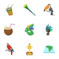 Tourism in Brazil icons set, cartoon style Royalty Free Stock Photo