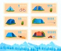 Tourism capacity tent, outdoor camp equipment, mountain vacation, adventure tourist, design, flat style vector