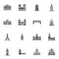 Tourism cities landmarks vector icons set Royalty Free Stock Photo