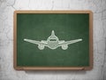 Tourism concept: Aircraft on chalkboard background Royalty Free Stock Photo