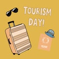 Tourism Day greeting card, vector illustration