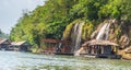Tourism on the floating house rafting at the river Kwai Royalty Free Stock Photo