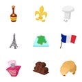 Tourism in France icons set, cartoon style Royalty Free Stock Photo