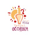 Travel to Georgia logo with jug of wine and sun doodle Royalty Free Stock Photo