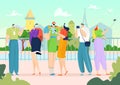 Tourism with guide,vector illustration. Excursion tour for tourist erson group at journey vacation. Traveler man woman