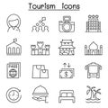 Tourism icon set in thin line style Royalty Free Stock Photo