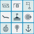 Tourism Icons Set. Collection Of Travel Direction, Ensign, Globe Search And Other Elements. Also Includes Symbols Such