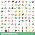 100 tourism icons set, isometric 3d style Royalty Free Stock Photo