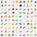 100 tourism icons set, isometric 3d style Royalty Free Stock Photo