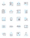 Tourism industry linear icons set. Destination, Adventure, Travel, Hospitality, Experience, Culture, Cuisine line vector