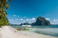 Tourism island hopping boat near Las sandy Cabanas beach, El Nido, Palawan, Philippines Royalty Free Stock Photo