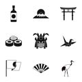 Tourism in Japan icons set, simple style Royalty Free Stock Photo
