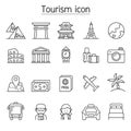 Tourism & Landmark icon set in thin line style Royalty Free Stock Photo