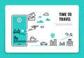 Tourism line concept. Travel destination summer vacation traveling agency hotel website airplane route concept. Tour