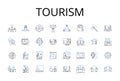Tourism line icons collection. Travel Industry, Vacation Business, Hospitality Sector, Sightseeing Market, Excursion Royalty Free Stock Photo