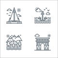 Tourism line icons. linear set. quality vector line set such as arc de triomphe, home, anchor