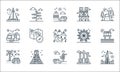 Tourism line icons. linear set. quality vector line set such as burj khalifa, guidepost, road trip, north korea, aztec pyramid,