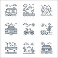 Tourism line icons. linear set. quality vector line set such as chinese temple, desert, bridge, guidepost, cycle, building, tent,