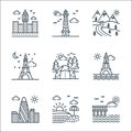 tourism line icons. linear set. quality vector line set such as coast, sunrise, eiffel tower, camping, eiffel tower, road, Royalty Free Stock Photo