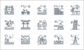 Tourism line icons. linear set. quality vector line set such as eiffel tower, cottage, surfing, anchor, home, island, luggage,