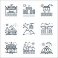 tourism line icons. linear set. quality vector line set such as lotus temple, mountains, vienna, building, cable car, mansion, Royalty Free Stock Photo