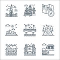 Tourism line icons. linear set. quality vector line set such as railway station, london bridge, home, tent, bridge, navigation,