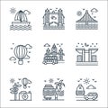 tourism line icons. linear set. quality vector line set such as road trip, cruise ship, guidepost, building, big ben, hot air Royalty Free Stock Photo