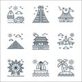 tourism line icons. linear set. quality vector line set such as tropical, cruise ship, ferris wheel, aeroplane, chinese temple,