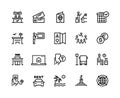 Tourism line icons. Travel holiday resort airplane vacation ticket tourism agency bus car rent transport. Hotel tourism